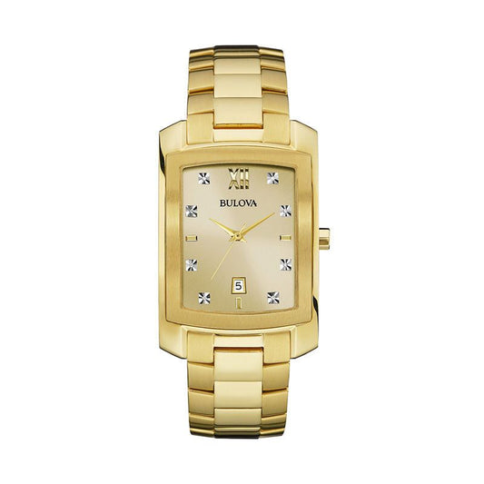 Bulova Bulova Men's Classic Diamond Accent Gold-Tone Rectangular Watch 97D107