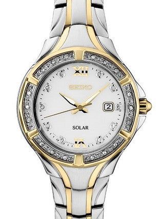 Seiko Women's Solar Dress with 28 Diamonds and Mother of Pearl Dial SUT372