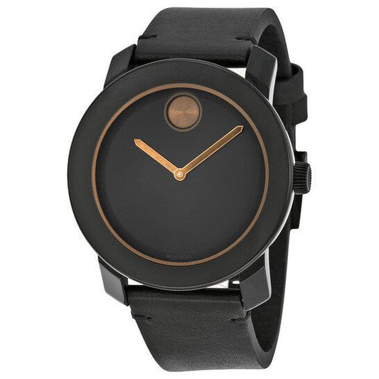 Movado Bold Black Dial Black Leather Men's Quartz Watch 3600297
