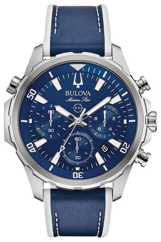 Bulova Marine Star Chrono Blue Dial Blue Watch 96B287