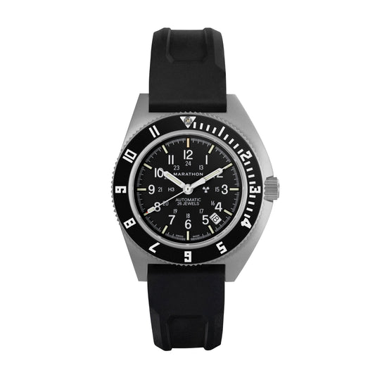 Marathon 41mm Steel Navigator w/ Date Automatic (SSNAV-D AUTO) on Black 3-Piece Rubber Strap Kit WW194030SS-0130