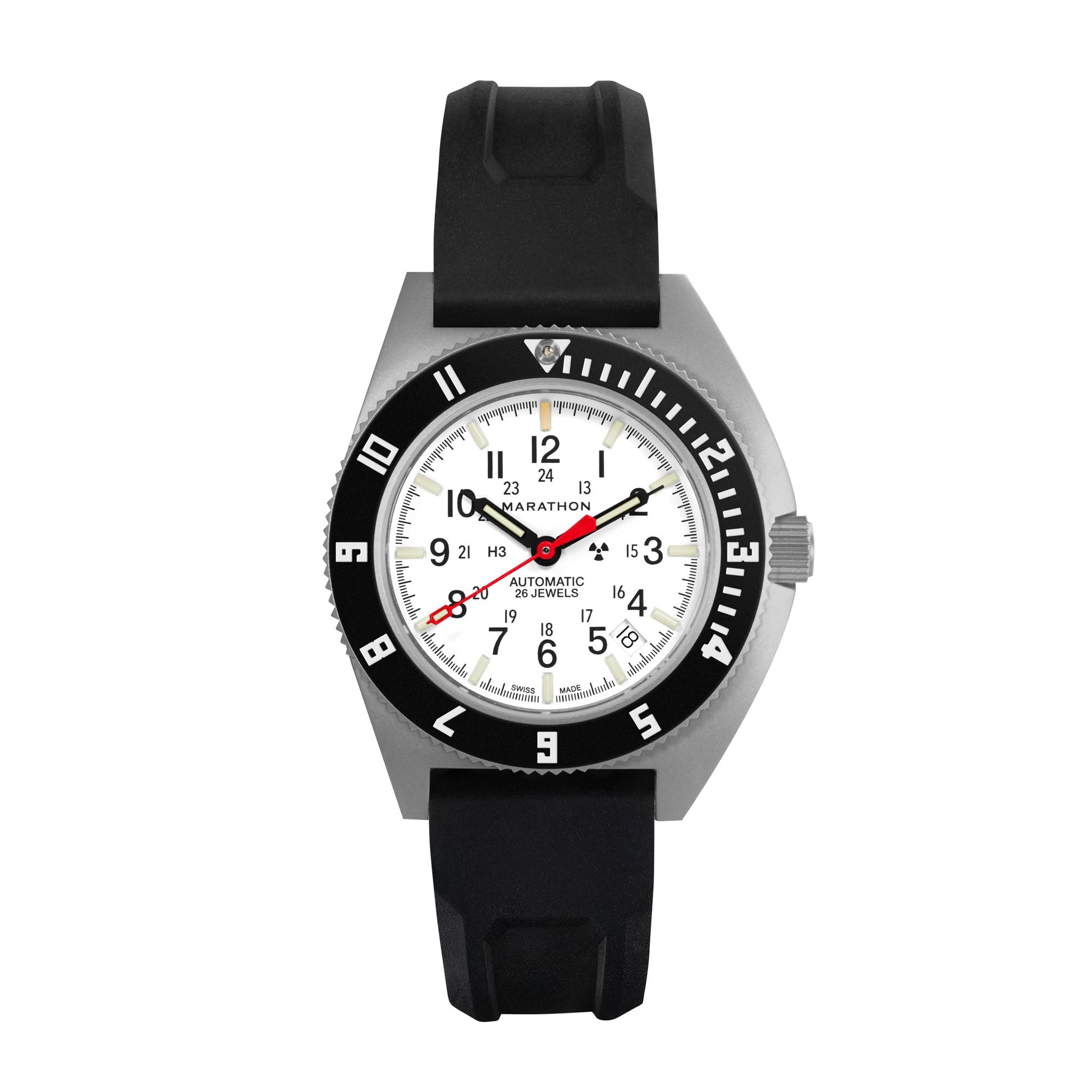 Marathon Arctic Steel Navigator W Date Automatic Arctic Ssnav D Auto On Black 3 Piece Rubber Strap Kit 41mm WW194030SS-0530