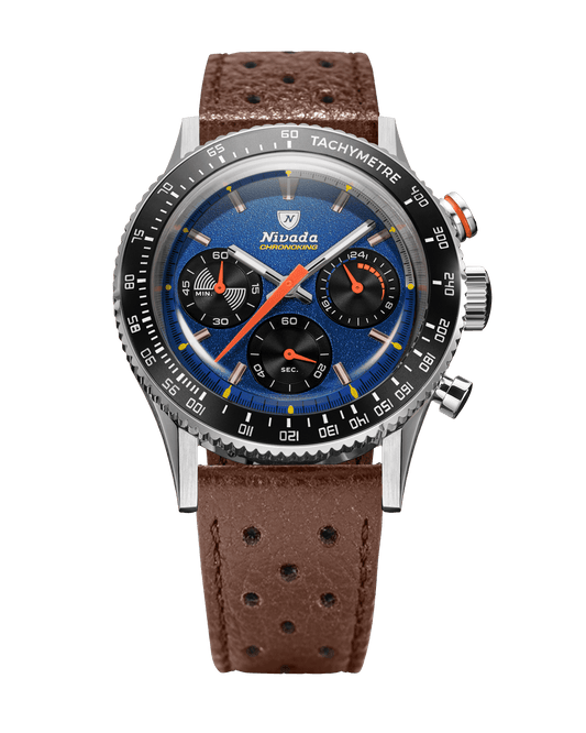 Chronoking Mecaquartz Racing Blue on Brown Racing Strap