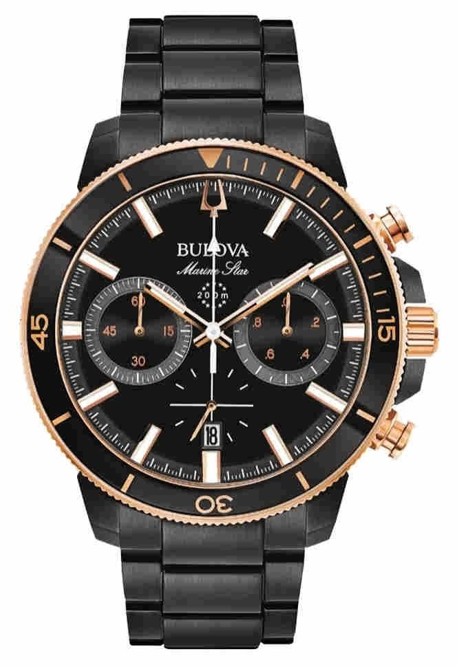 Bulova Mens Marine Star Black Chronograph Watch 98B302