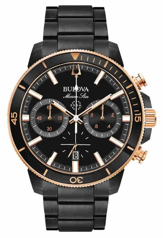 Bulova Mens Marine Star Black Chronograph Watch 98B302